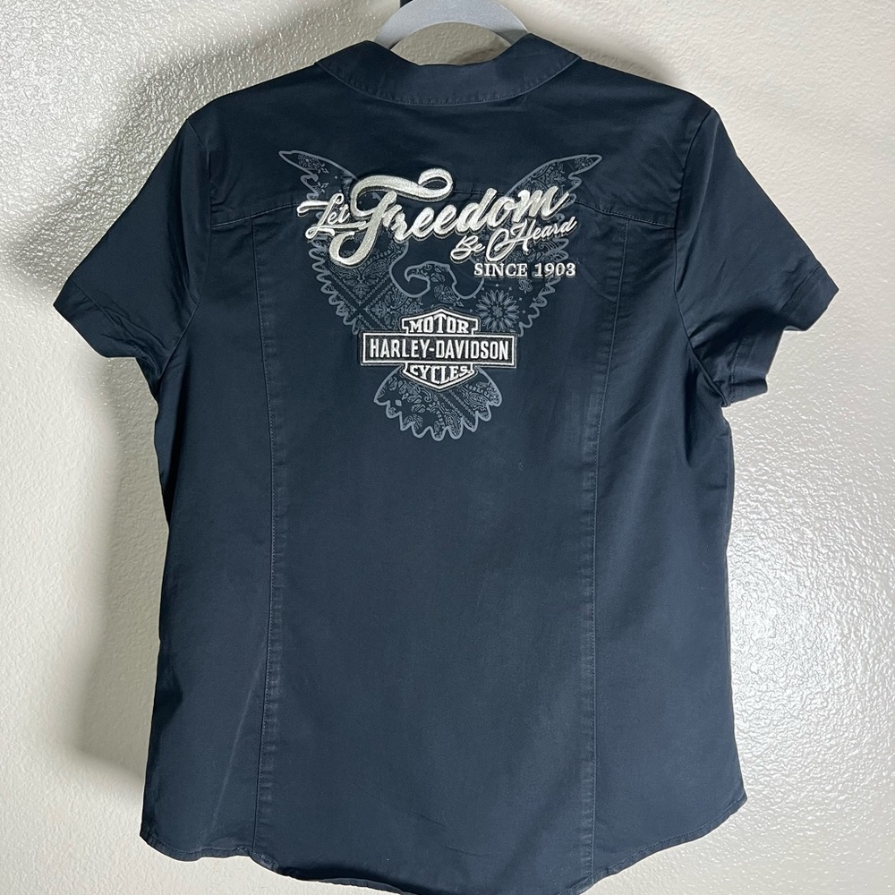 Womens Harley Davidson Let Freedom Be Heard Black Zip Up V-neck collar SZ-Lg
